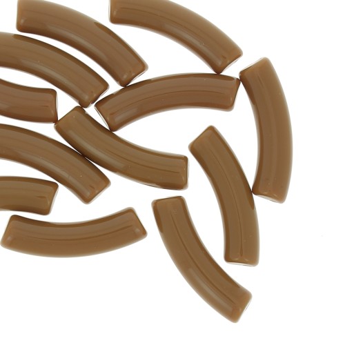32x8mm Clear acrylic curved tube beads - Brown x6