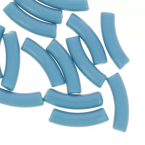32x8 mm curved tube beads in opaque acrylic - Blue x6