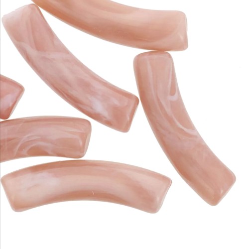 32x8 mm curved tube beads in transparent acrylic - Marbled Brown - White x6