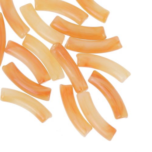 32x8 mm curved tube beads in transparent acrylic - Apricot Marble x6