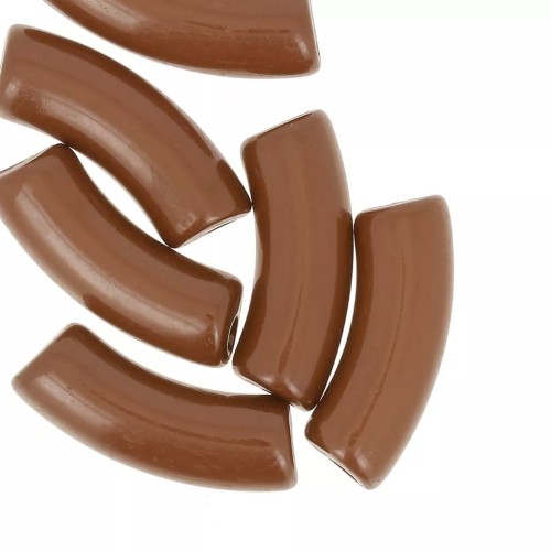 Curved tube beads 35x11 mm in opaque acrylic - Brown x6