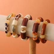 35x11mm Curved tube beads in opaque acrylic - Brown x6