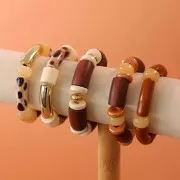 35x11mm Curved tube beads in opaque acrylic - Brown x6