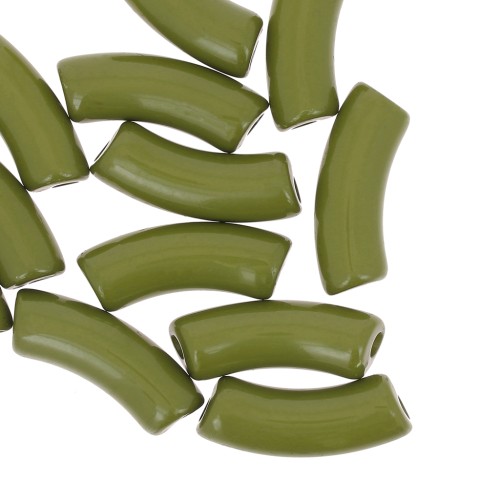 35x11mm Clear acrylic curved tube beads - Olive x6