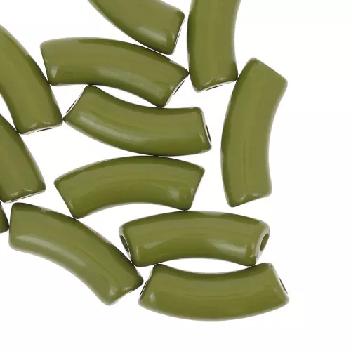 Curved tube beads 35x11 mm in opaque acrylic - Olive x6