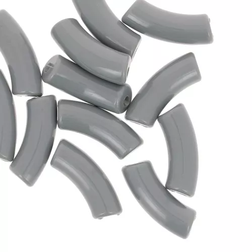 Curved tube beads 35x11 mm in opaque acrylic - Dark grey x6
