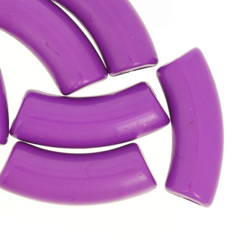 Curved tube beads 35x11 mm in opaque acrylic - Plum x6