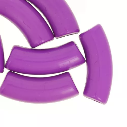 Curved tube beads 35x11 mm in opaque acrylic - Plum x6