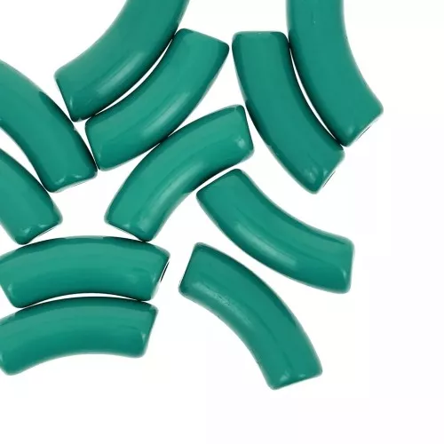 Curved tube beads 35x11 mm in opaque acrylic - Bottle green x6