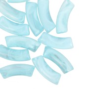 Curved tube beads 35x11 mm in transparent acrylic Marbled Turquoise - White x6