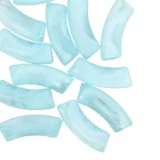 Curved tube beads 35x11 mm in transparent acrylic Marbled Turquoise - White x6