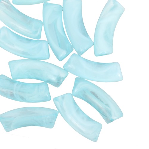 Curved tube beads 35x11 mm in transparent acrylic Marbled Turquoise - White x6