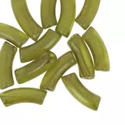 Curved tube beads 35x11 mm in clear acrylic - Marbled Olive x6