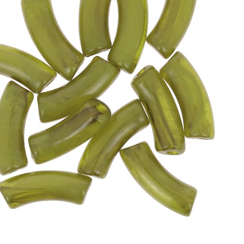 Curved tube beads 35x11 mm in clear acrylic - Marbled Olive x6
