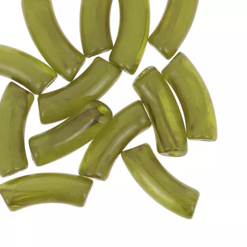 Curved tube beads 35x11 mm in clear acrylic - Marbled Olive x6