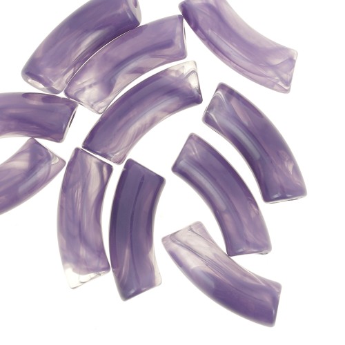 Curved tube beads 35x11 mm in transparent acrylic - Marbled Dark Violet x6