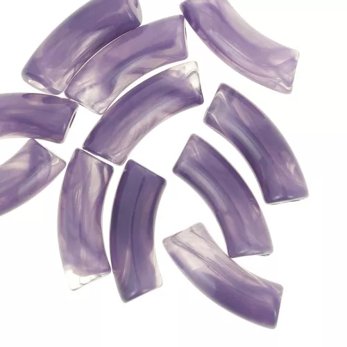 Curved tube beads 35x11 mm in transparent acrylic - Marbled Dark Violet x6