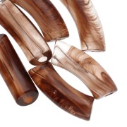 Curved tube beads 35x11 mm in transparent acrylic - Marbled Brown x6