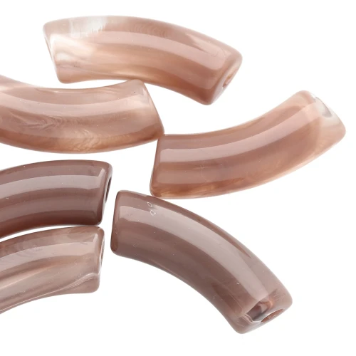 Curved tube beads 35x11 mm in transparent acrylic - Marbled Brown x6
