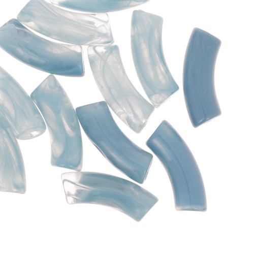 Curved tube beads 35x11 mm in transparent acrylic - Marbled Blue Grey x6