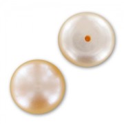 Semi-perforated cabochons 10.5 mm - Iridescent Peach freshwater pearls x2|raw }}