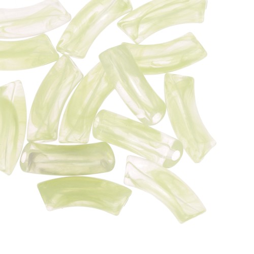 35x11mm Clear acrylic curved tube beads - Anise green marbled x6