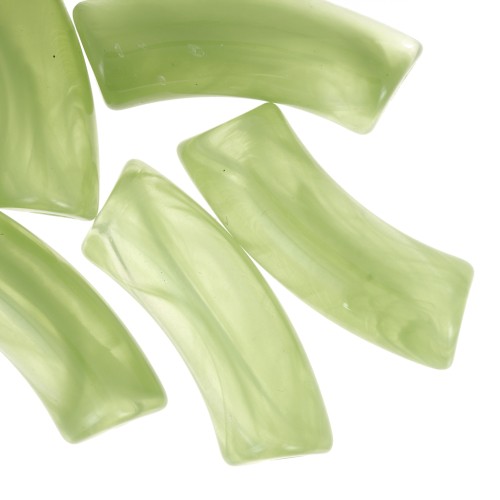 Clear acrylic curved tube beads 35x11 mm - Apple Green Marble x6
