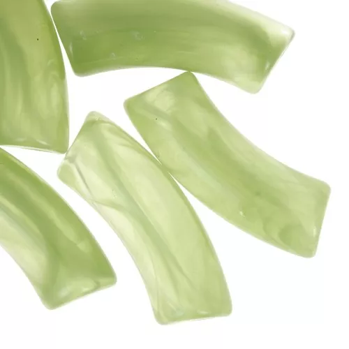 Curved tube beads 35x11 mm in transparent acrylic - Apple Green Marble x6