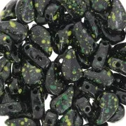 9x5.5mm Paisley Duo two-hole Glass beads - Jet Discolored Green x10g