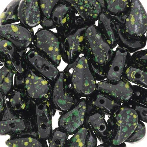 9x5.5mm Paisley Duo two-hole Glass beads - Jet Discolored Green x10g