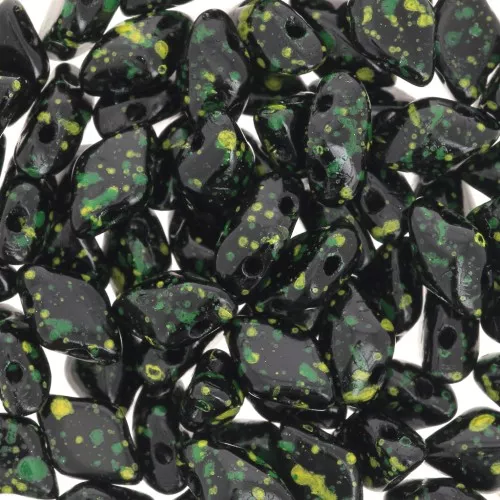 8x5mm Gemduo 2-hole glass beads - Jet Discolored Green x10g