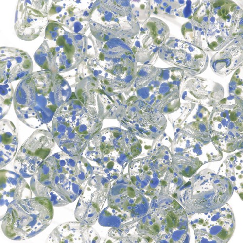 7.5x7.5mm 2-holes Glass beads Ginko Duo - Confetti Discolor Splash Blue x10g