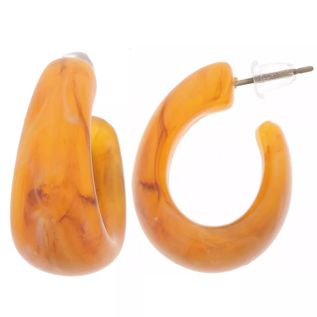 27mm wide hoop earrings in transparent resin Apricot Marble x2 - Main Image