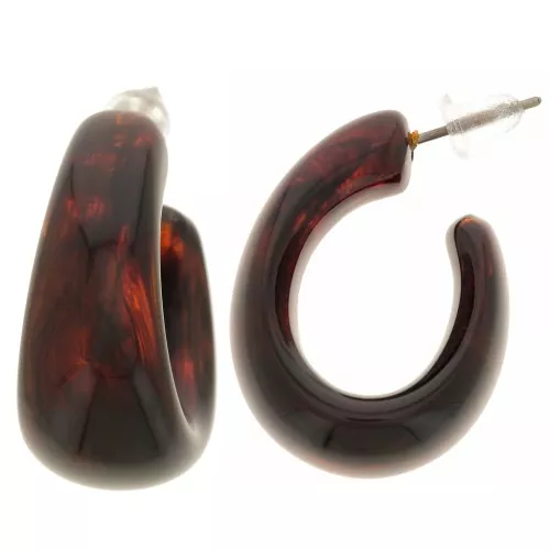 27 mm wide hoop earrings in translucent resin - Marbled amber x2