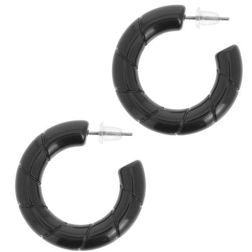 31mm Twisted hoop earrings in opaque resin - Black x2