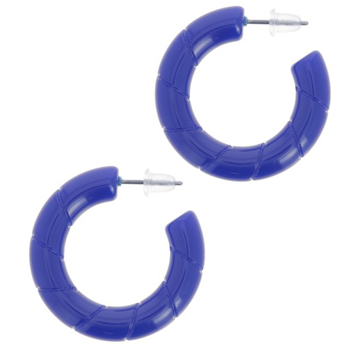 31mm Twisted hoop earrings in opaque resin - Dark blue x2
