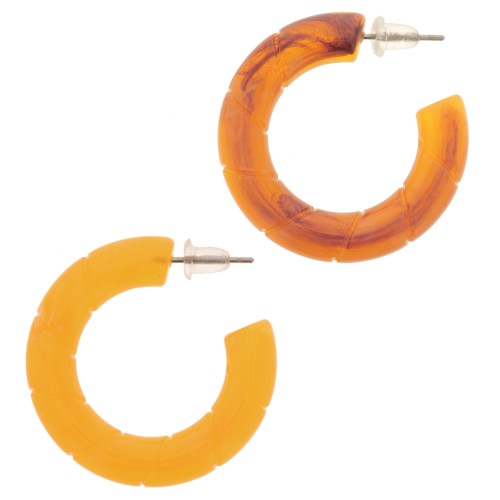 31mm Twisted hoop earrings in transparent resin - Apricot Marble x2