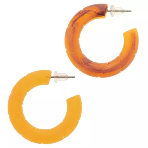 Twisted hoop earrings 31 mm in translucent resin - Marbled Apricot x2
