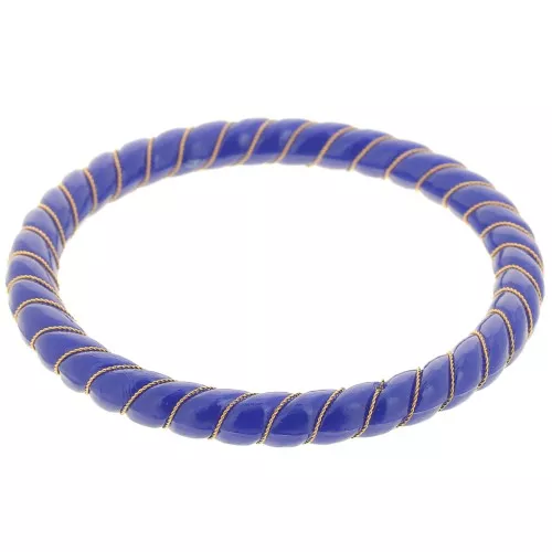 64mm Opaque Resin Twisted Bangle with Gold Wire - Dark Blue x1