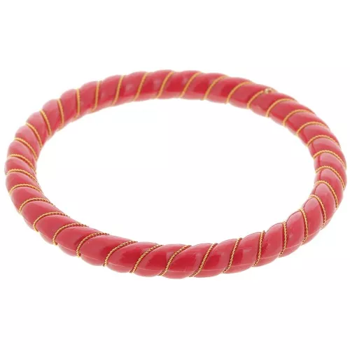 64mm Opaque Resin Twisted Bangle with Gold Wire - Dark Red x1