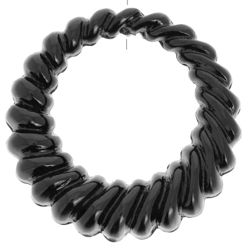 29mm Round hollow twisted pendant in opaque resin - Black x1