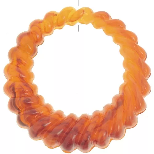 Round hollow twisted 29 mm translucent resin pendant - Apricot Marble x1