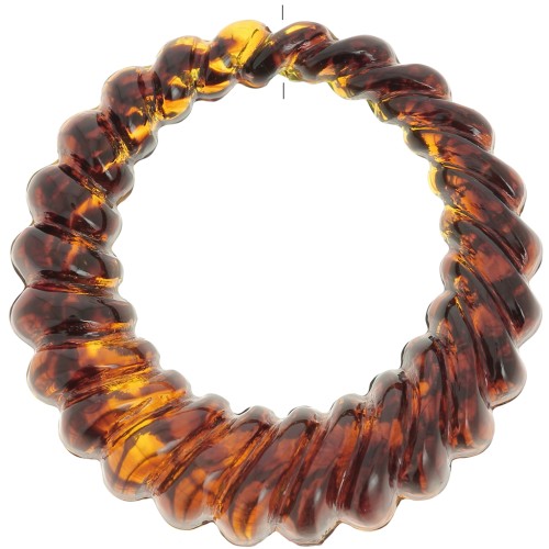 Round hollow twisted 29 mm translucent resin pendant - Marbled amber x1