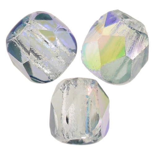 True 2mm Fire Polished faceted round beads - Crystal Blue Rainbow x50