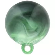 15mm Round opaque resin cabochon with closed ring - Dark green marble x1