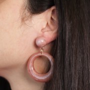 15mm Round opaque resin cabochon with closed ring - Marbled Black - White x1