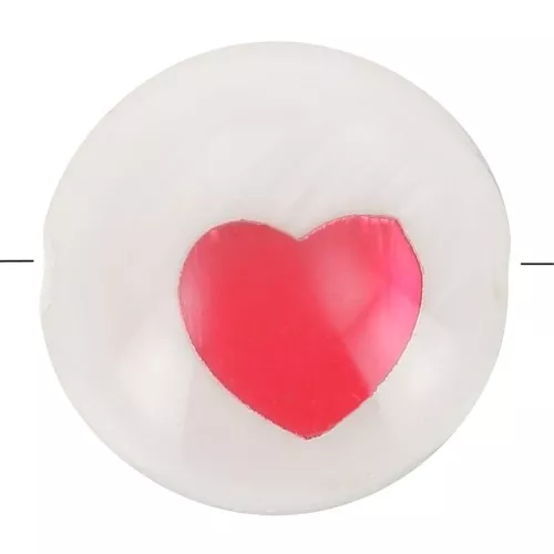 8mm Round mother-of-pearl bead - Heart - Natural - Red x1