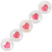 8mm Round mother-of-pearl bead - Heart - Natural - Red x1