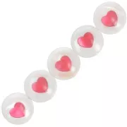 8mm Round mother-of-pearl bead - Heart - Natural - Red x1