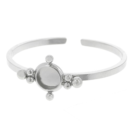 Fine adjustable ring T59 to T64 4 mm cabochon & small balls - 304 stainless steel